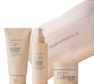 Nutrimetics Calm skin care products range on a white background